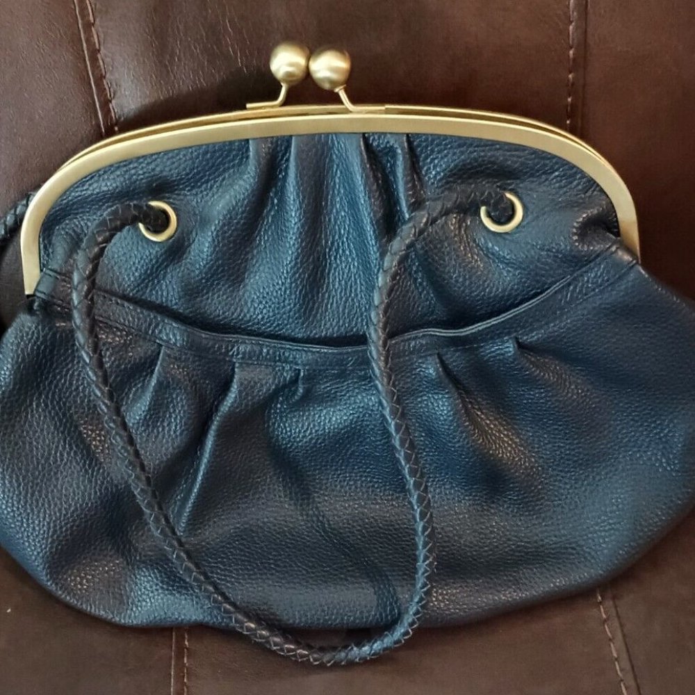 Vtg Maxx Of New York Large Blue Pebbled Leather Handbag Shoulder Bag Satchel